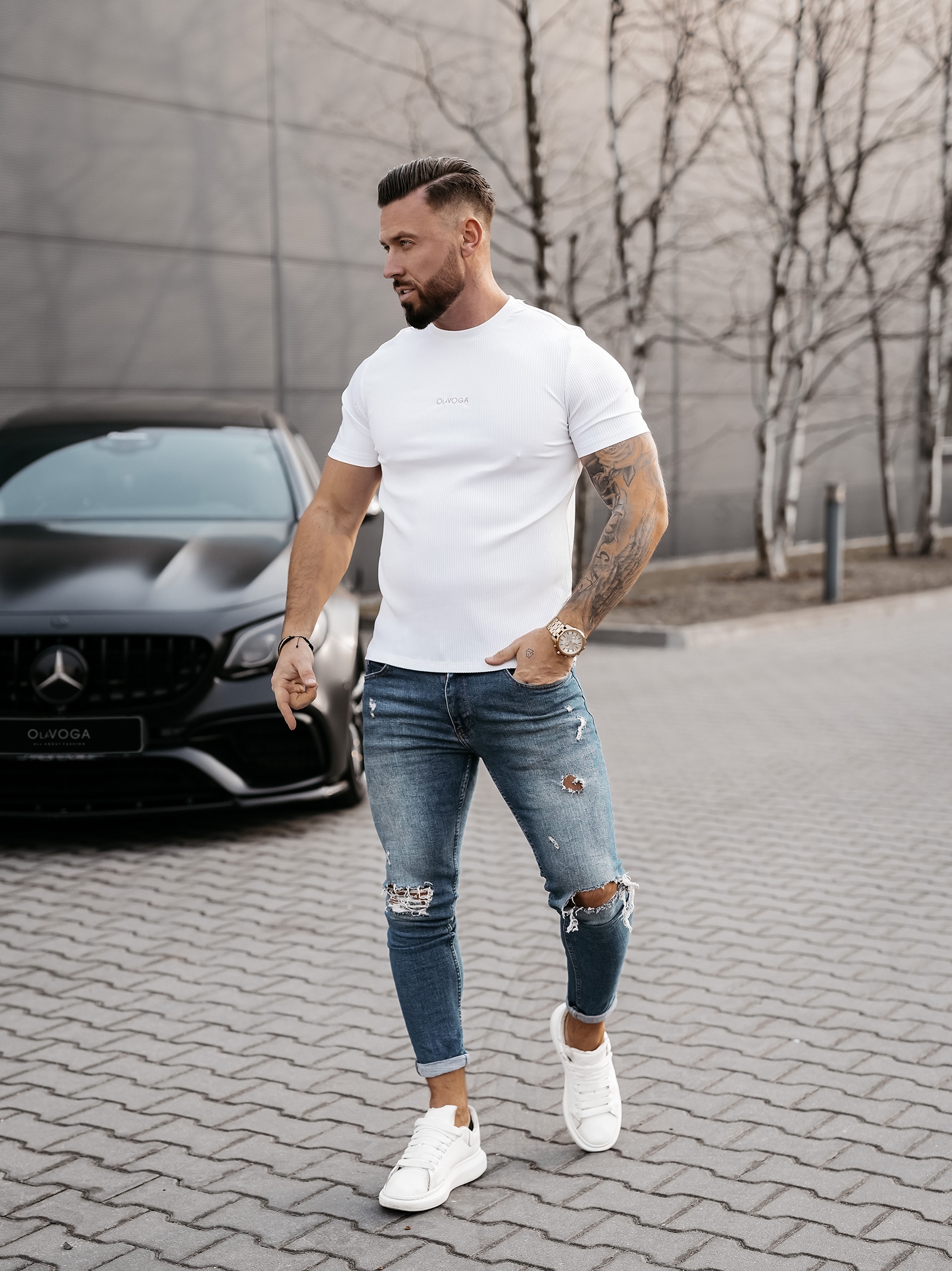 T-shirt męski slim MORON OLAVOGA ecru