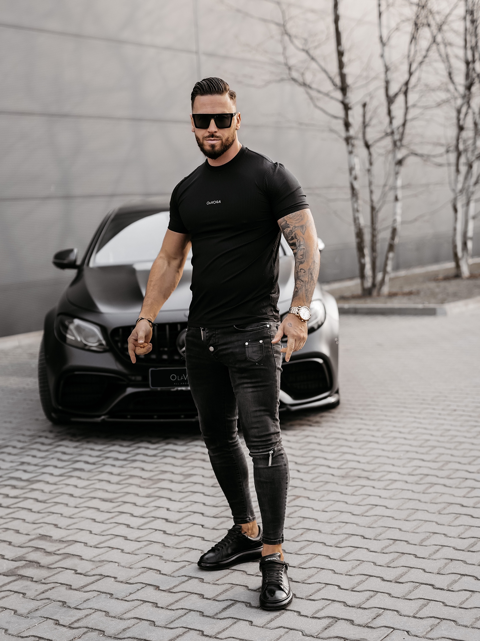 T-shirt męski slim MORON OLAVOGA czarny