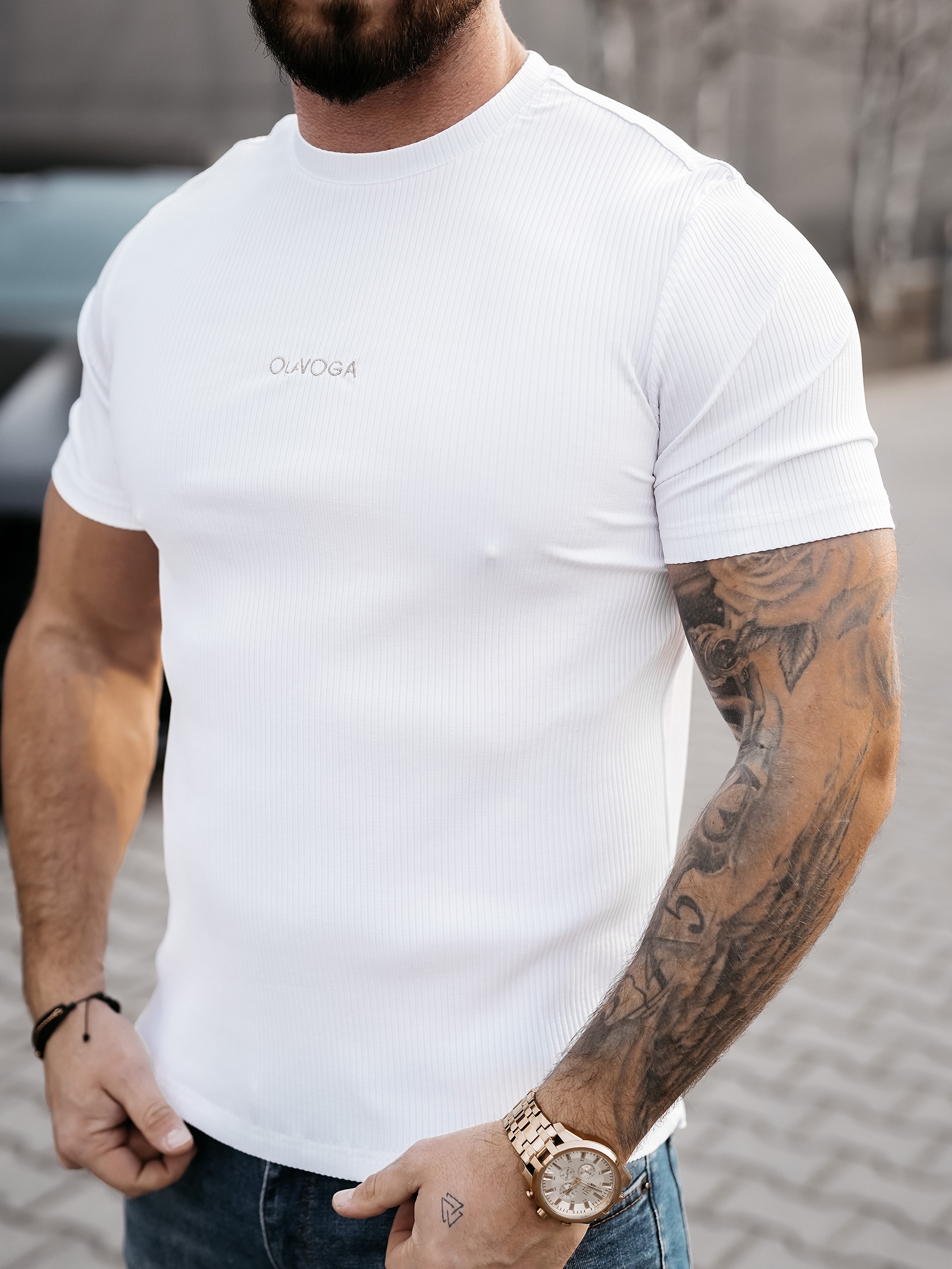 T-shirt męski slim MORON OLAVOGA ecru