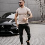 T-shirt męski slim MORON OLAVOGA beżowy