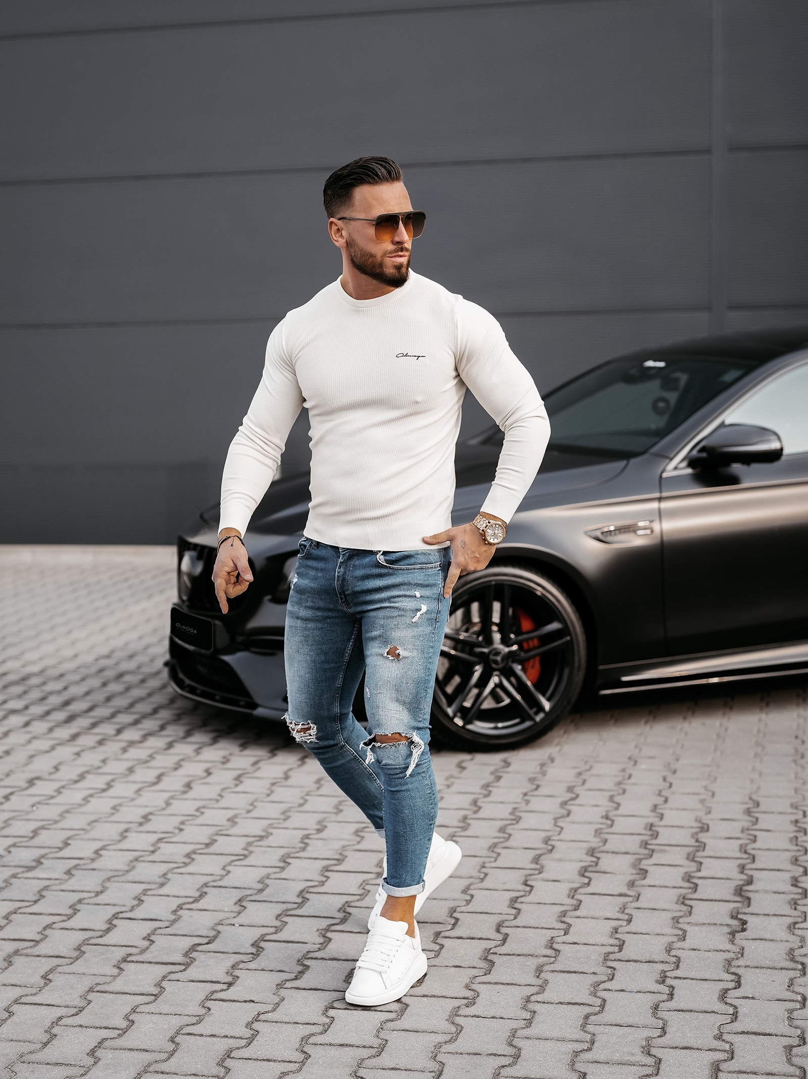 Sweter męski slim YUZA OLAVOGA ecru