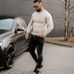 Sweter męski slim YUZA OLAVOGA beżowy