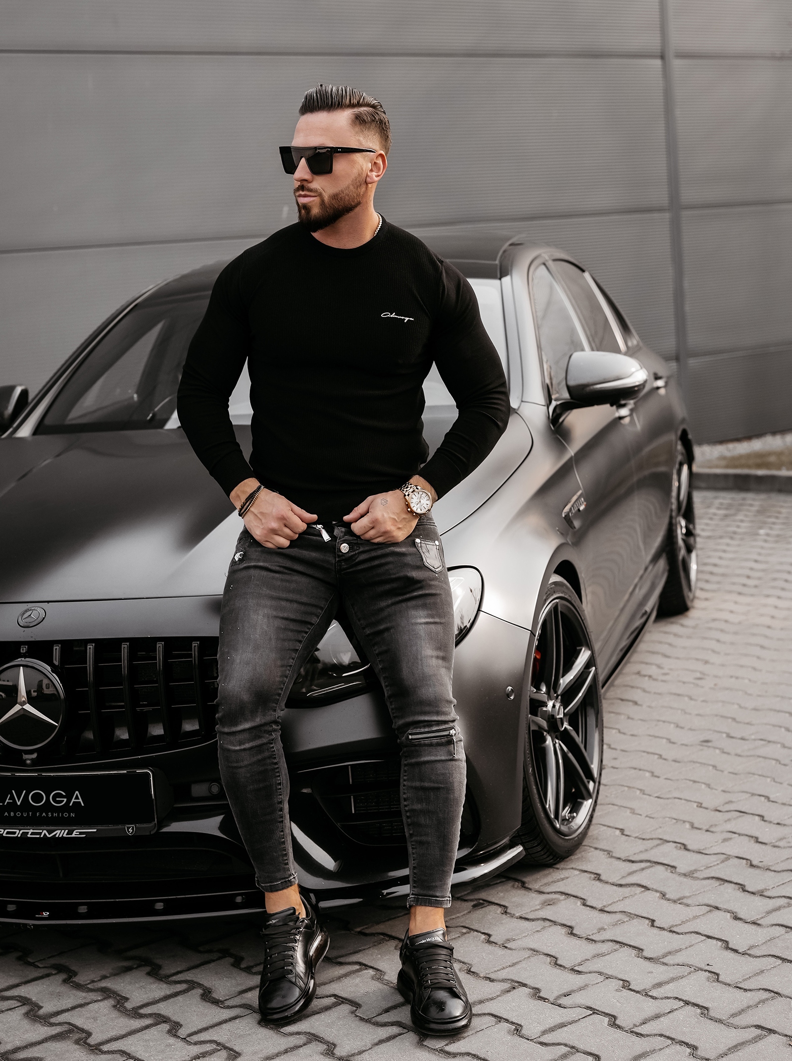 Sweter męski slim YUZA OLAVOGA czarny