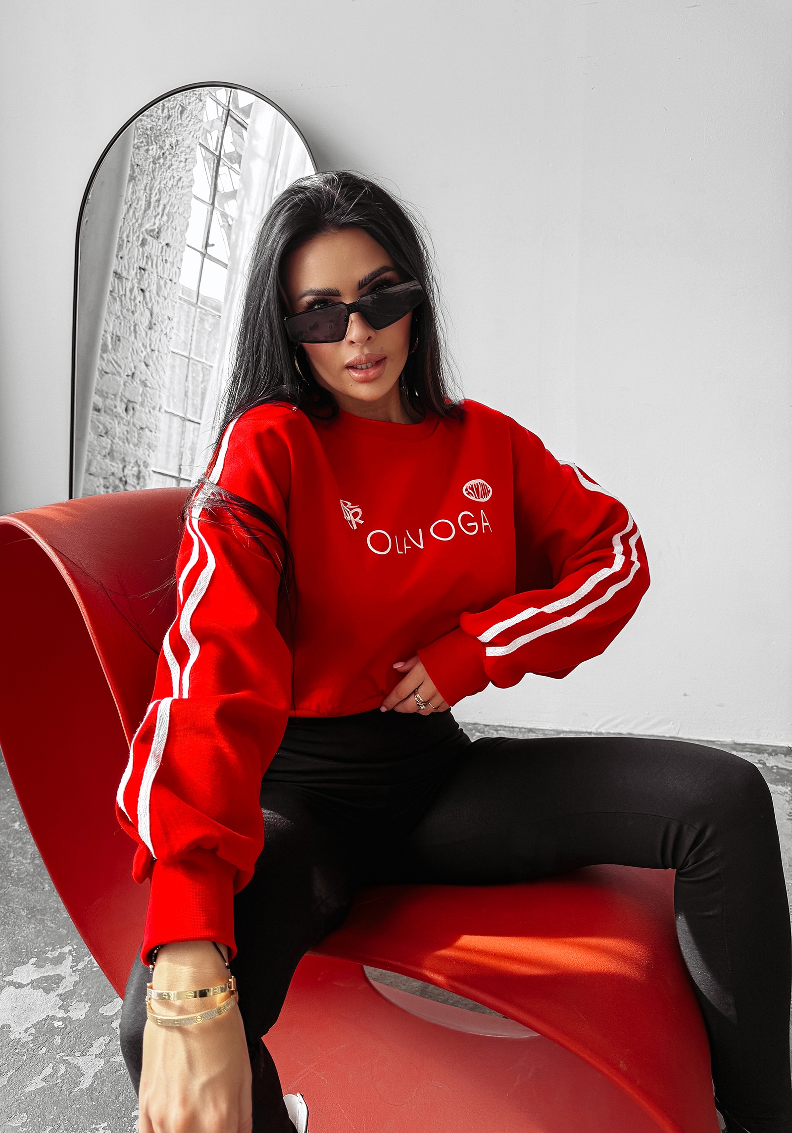 Bluza damska z lampasami BRAINY OLAVOGA czerwona