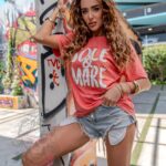 T-shirt bawełniany Solemare morelowy