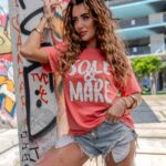 T-shirt bawełniany Solemare morelowy