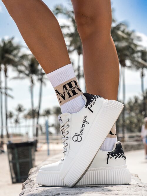 Skarpetki damskie ze ściągaczem BIG LOGO białe