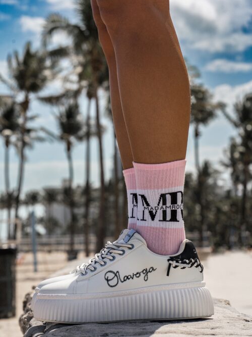 Skarpetki damskie ze ściągaczem BIG LOGO różowe