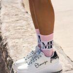 Skarpetki damskie ze ściągaczem BIG LOGO różowe