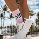 Skarpetki damskie ze ściągaczem BIG LOGO różowe