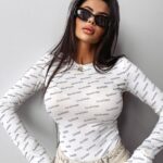 Body logowane elastyczne HALLOW OLAVOGA ecru-czarne