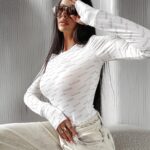 Body logowane elastyczne HALLOW OLAVOGA ecru-beżowe