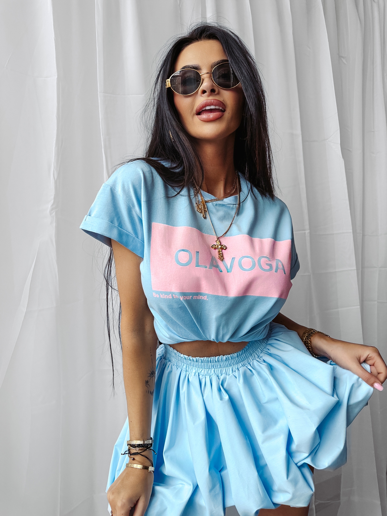 T-shirt bawełniany SNACK OLAVOGA niebieski