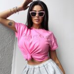 T-shirt z haftem HOLLYHOCK OLAVOGA różowy