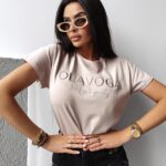 T-shirt z haftem HOLLYHOCK OLAVOGA beżowy