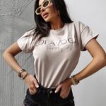 T-shirt z haftem HOLLYHOCK OLAVOGA beżowy