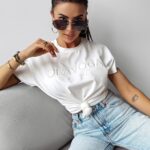 T-shirt z haftem HOLLYHOCK OLAVOGA ecru