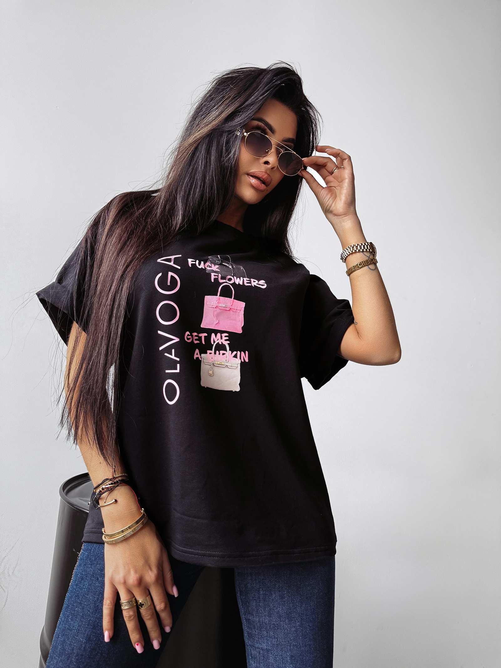 T-shirt casualowy MELANIA OLAVOGA czarny