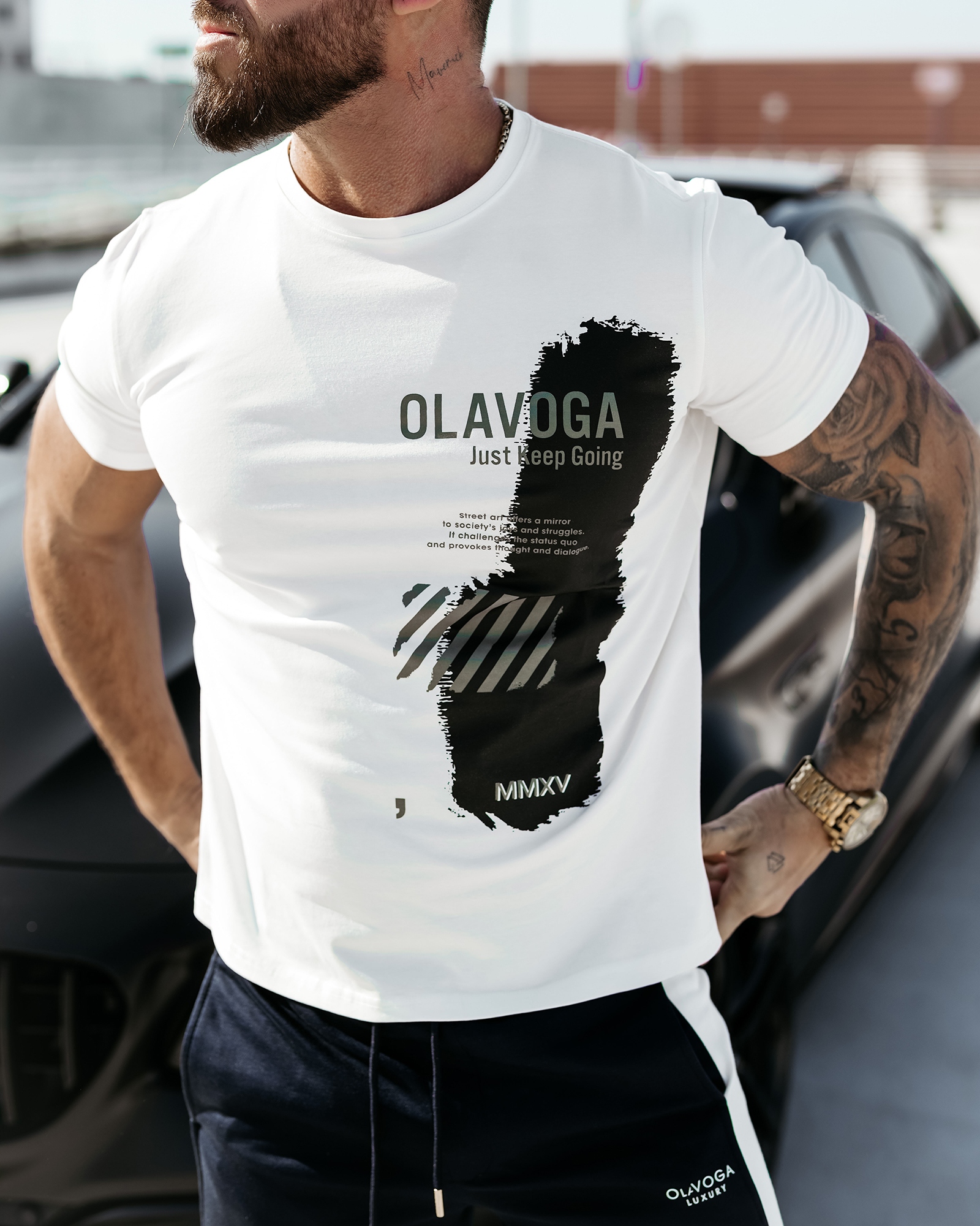T-shirt męski slim SLEEK OLAVOGA ecru