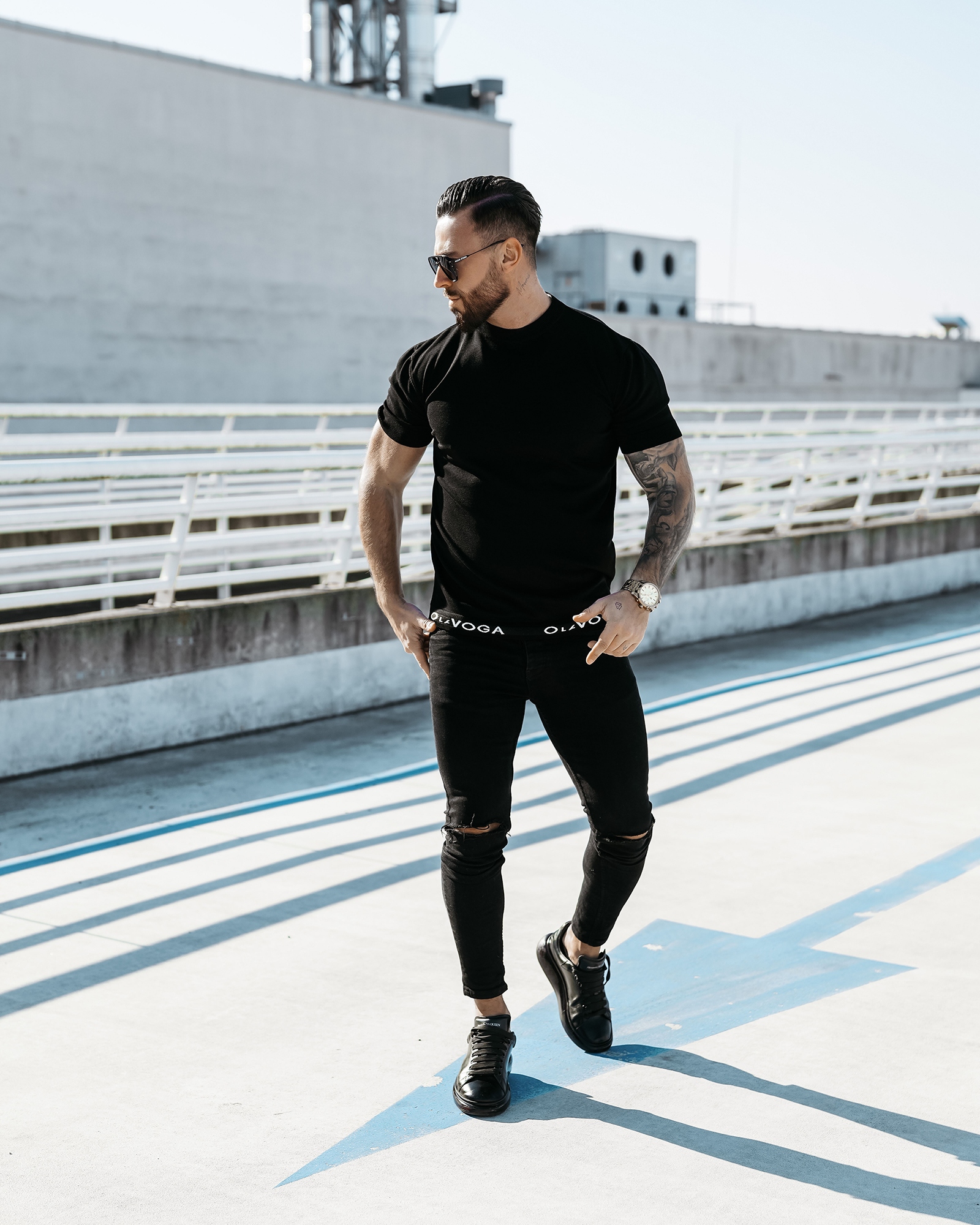 Sweter męski na krótki rękaw NAKIS OLAVOGA czarny