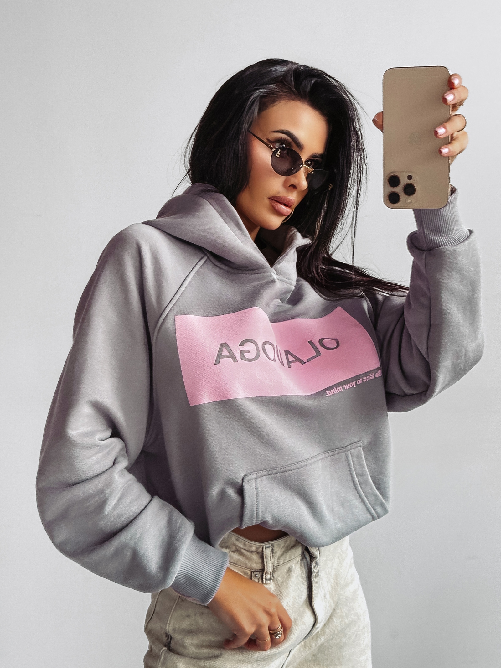 Bluza damska z kapturem SWEET ROLL OLAVOGA szara