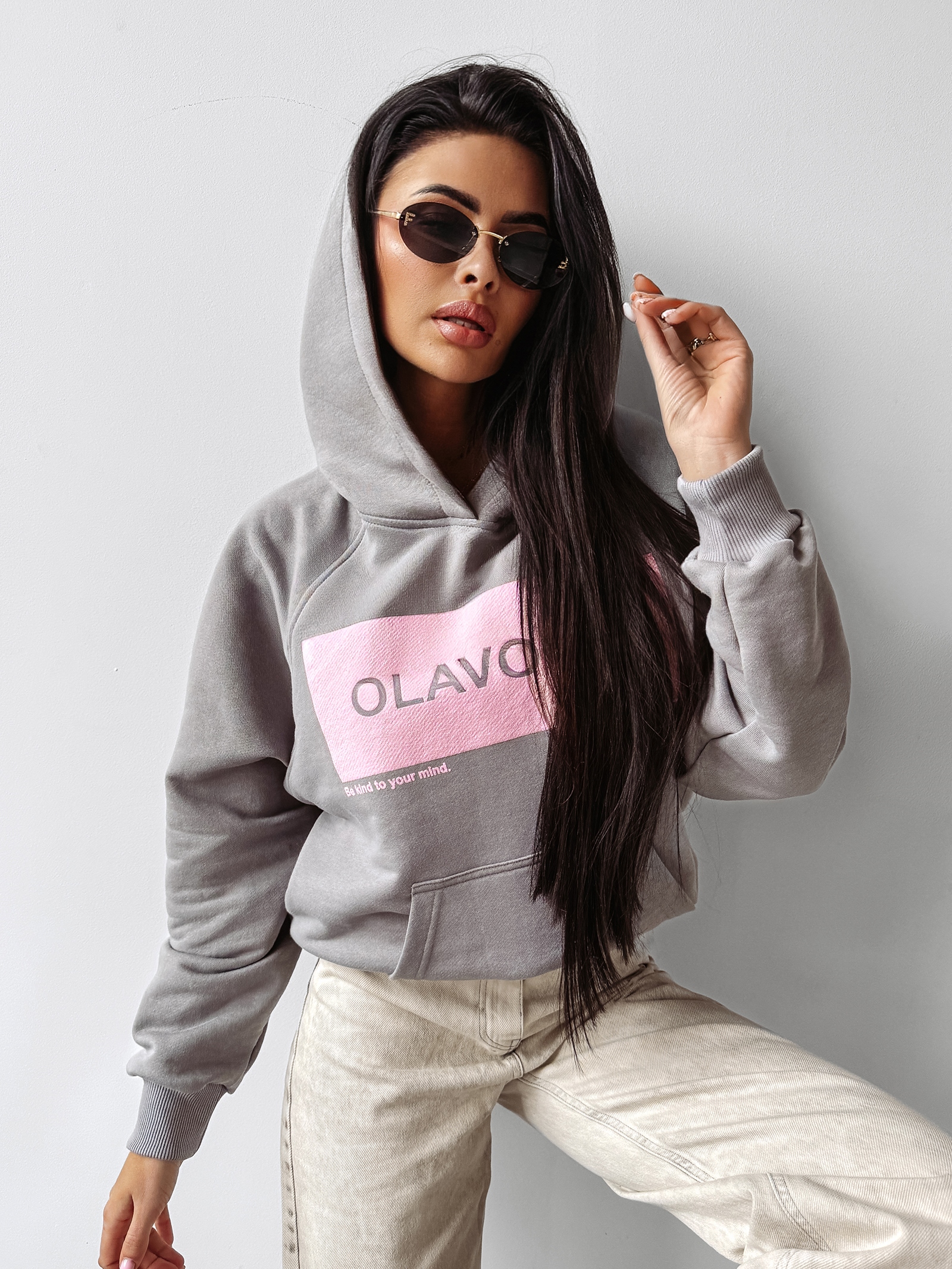 Bluza damska z kapturem SWEET ROLL OLAVOGA szara