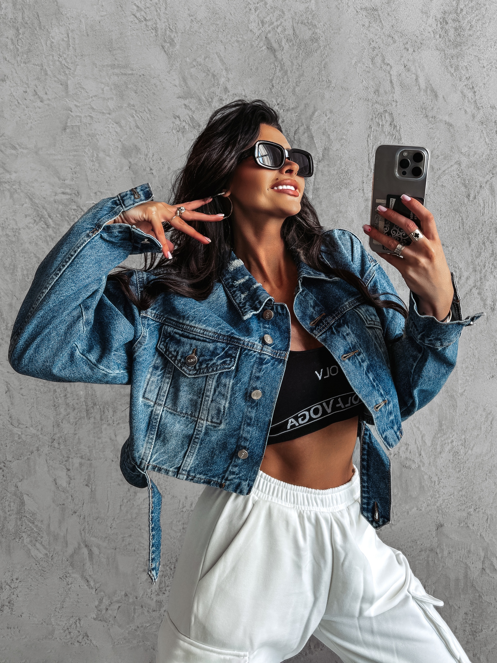 Kurtka/katana oversize jeansowa Korto Ola Voga średni niebieski