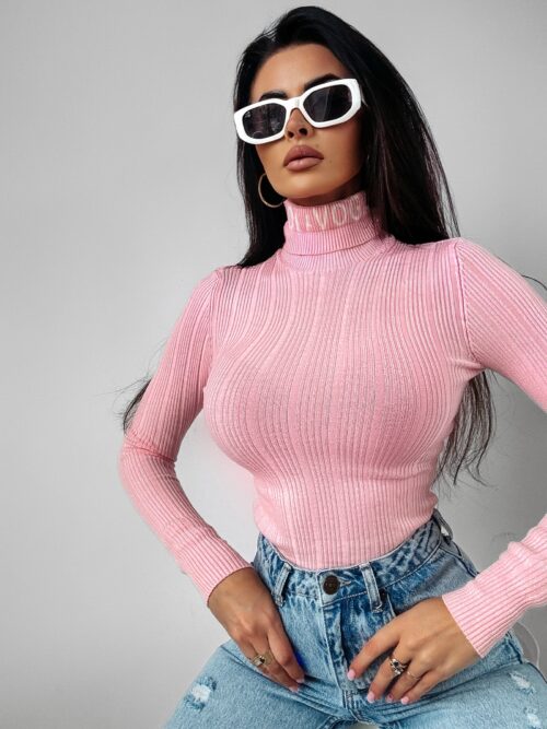 Sweter z golfem Laos Ola Voga pudrowy