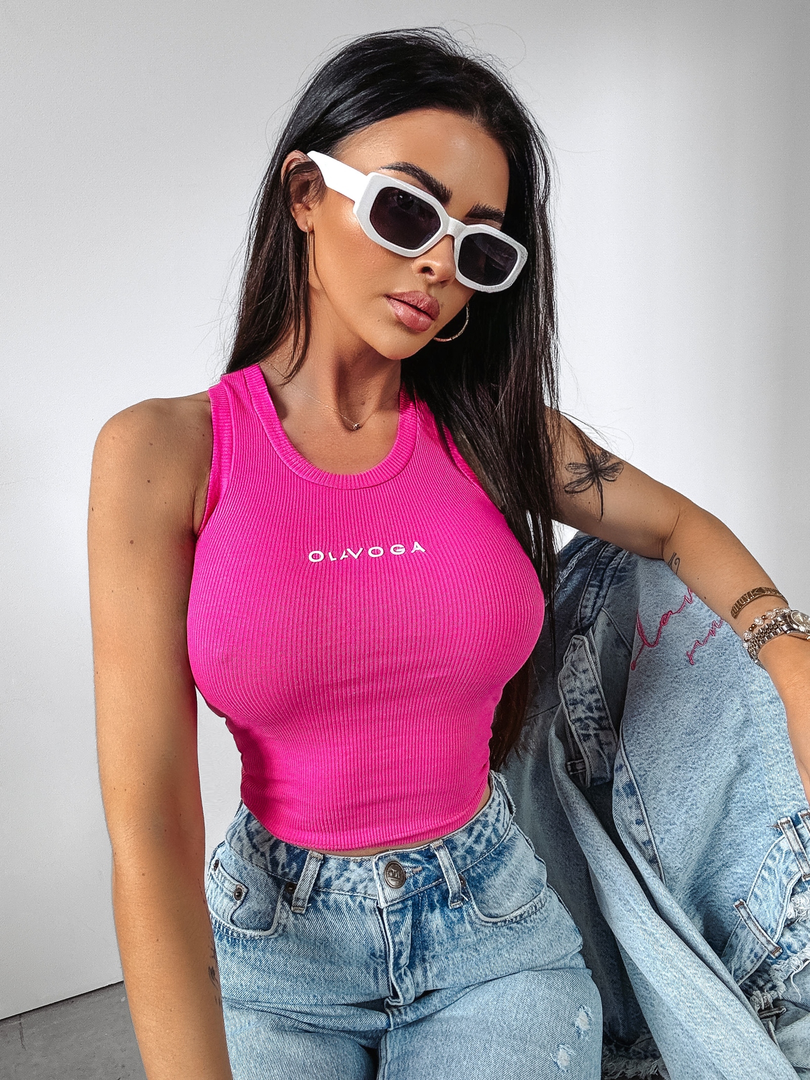 Top prążkowany Imely Ola Voga fuksja