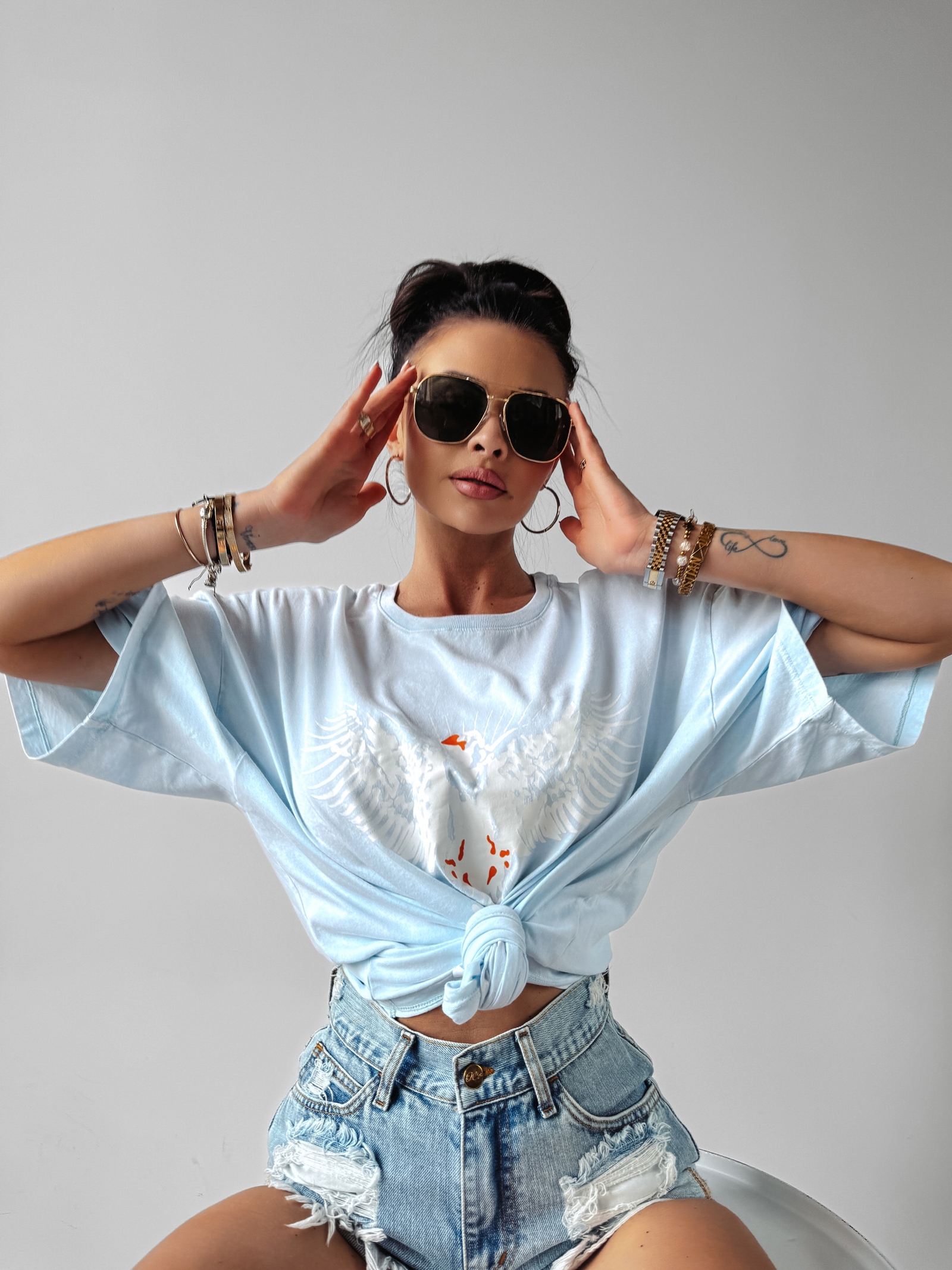 T-shirt damski z nadrukiem Juniper Ola Voga błękitny