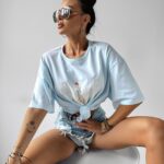 T-shirt damski z nadrukiem Juniper Ola Voga błękitny