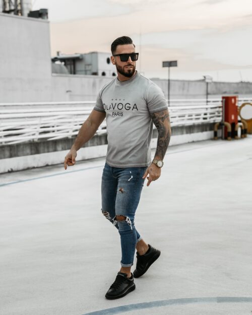 T-shirt męski slim STAR OF PARIS OLAVOGA j.szary