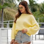 Sweter z kokardami Caset żółty