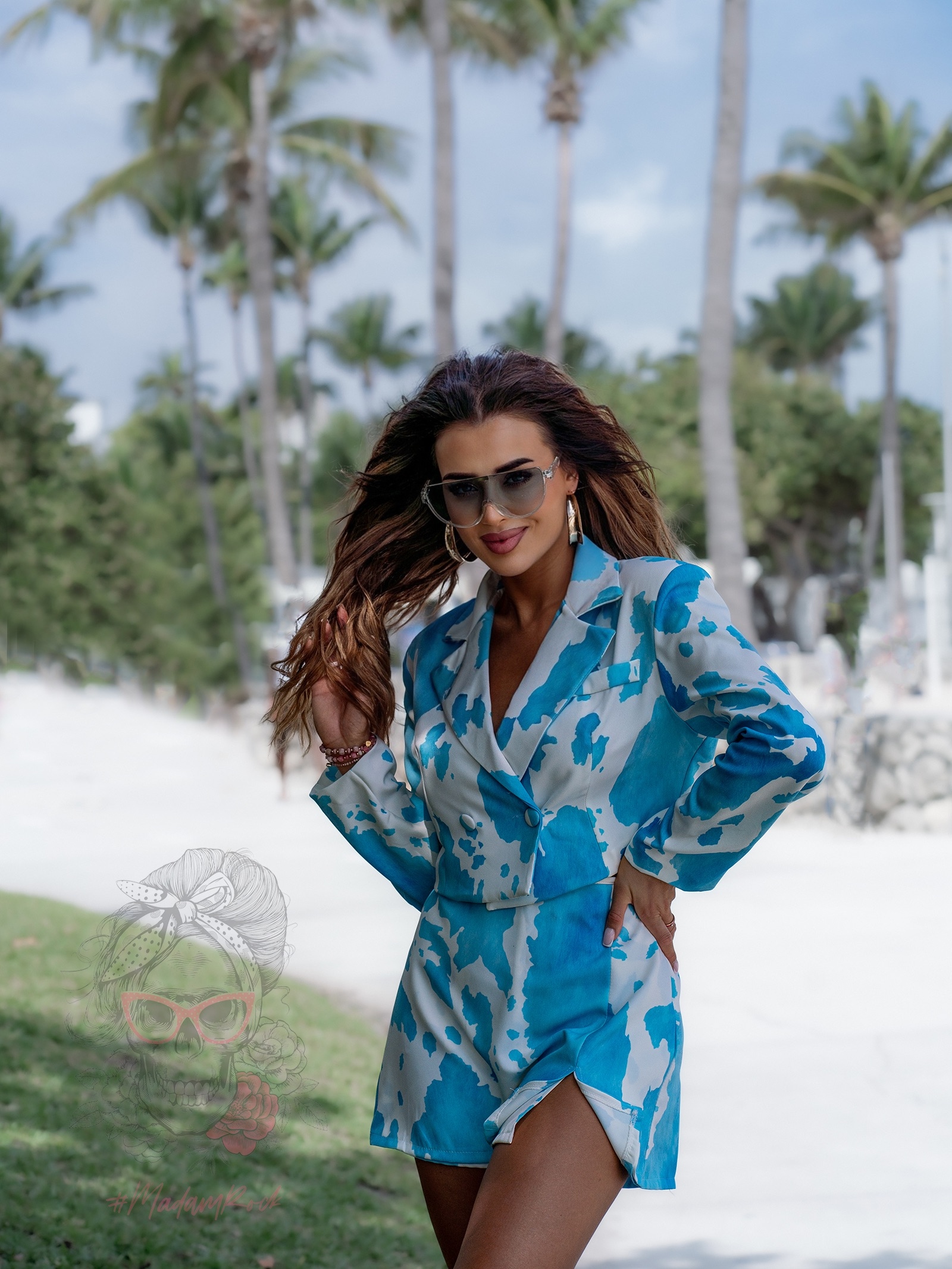 Komplet marynarka +spódniczko-spodenki Moou niebieski