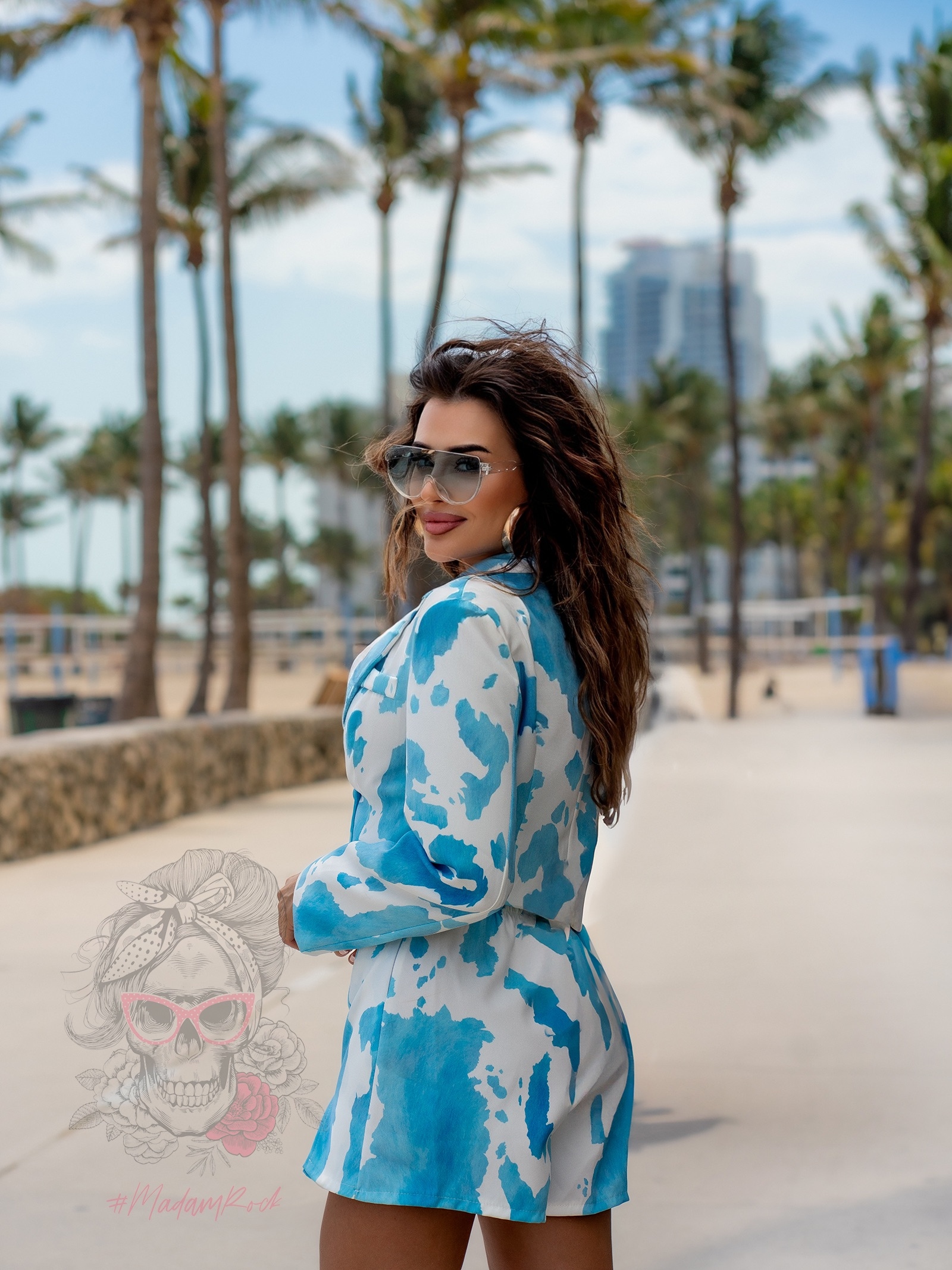 Komplet marynarka +spódniczko-spodenki Moou niebieski