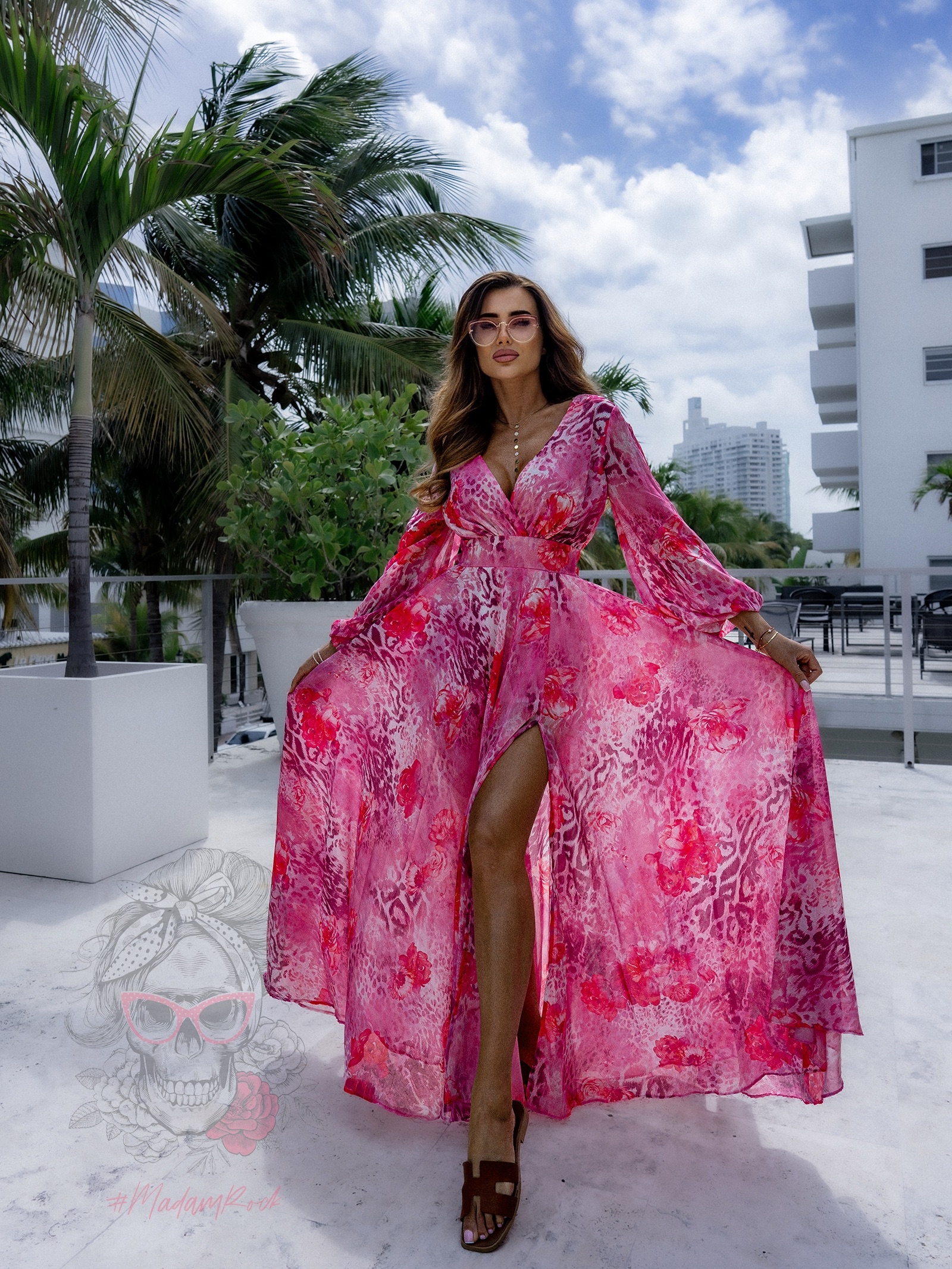 Sukienka maxi w róże NB Secret Garden różowa