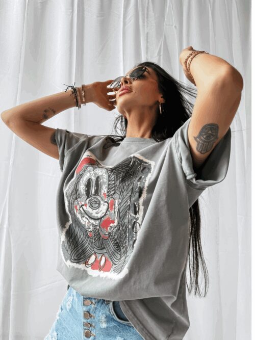 T-shirt bawełniany dekatyzowany Red Miki Ola Voga j.szary