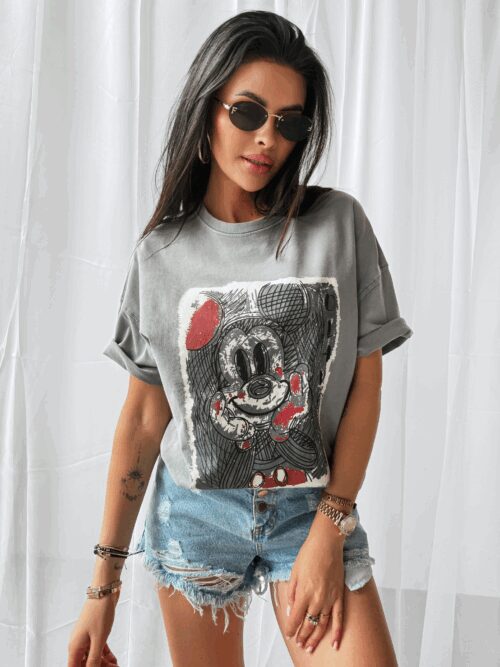 T-shirt bawełniany dekatyzowany Red Miki Ola Voga j.szary