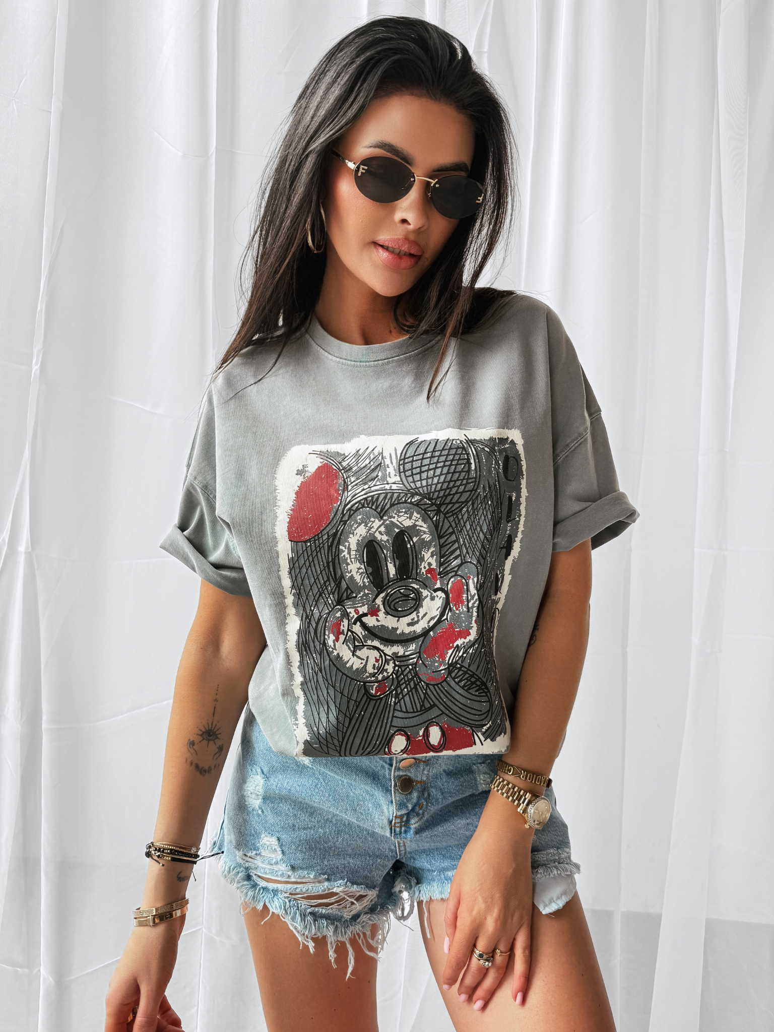 T-shirt bawełniany dekatyzowany Red Miki Ola Voga j.szary