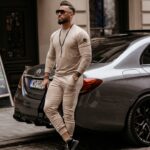 Komplet męski welurowy Erik Ola Voga beżowy