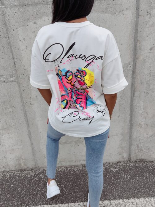 T-shirt damski bawełniany oversize z nadrukiem Rosu Ola Voga ecru