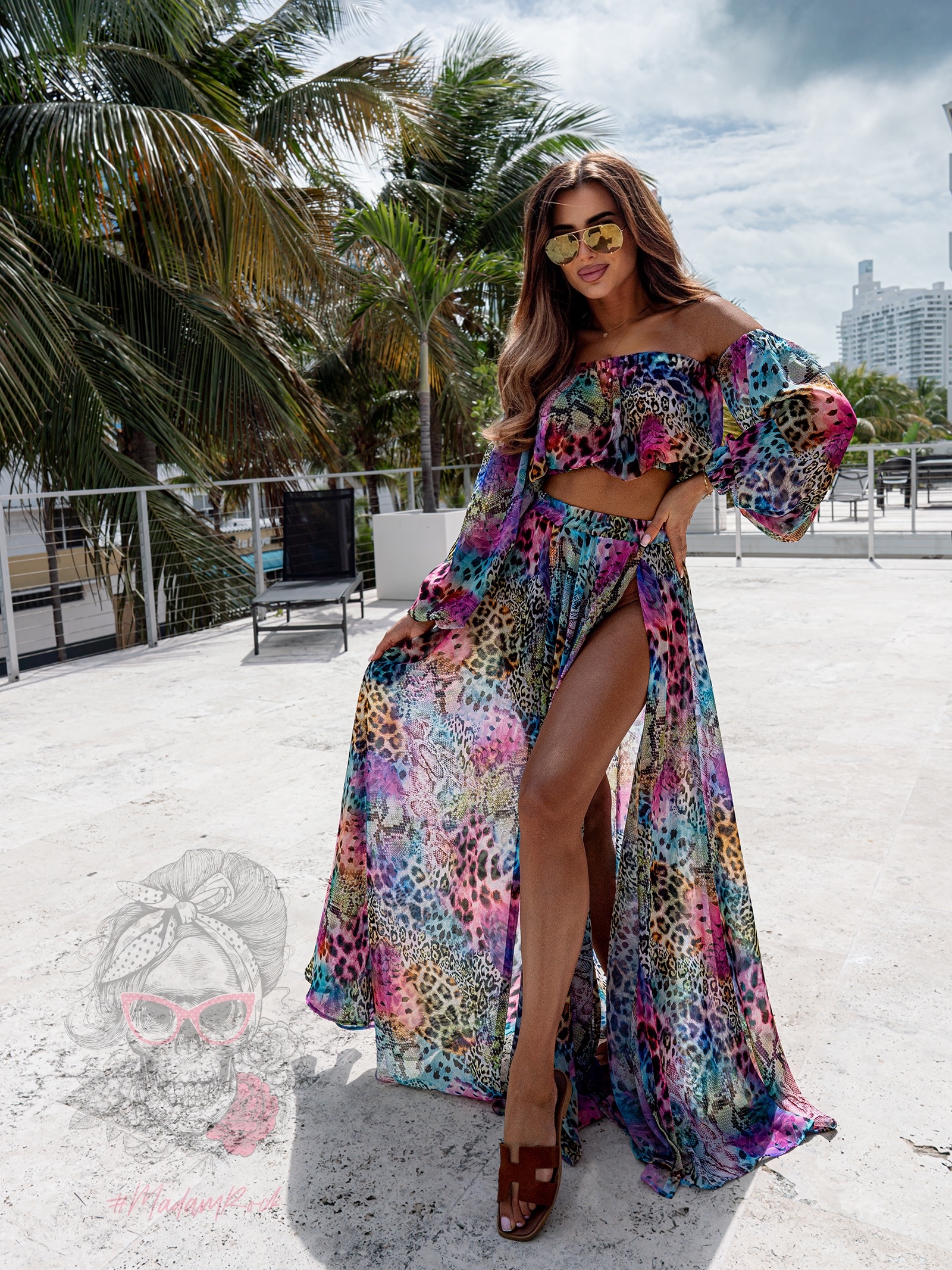 Komplet wakacyjny bluzka + spódnica Matermelon kolorowy Komplet wakacyjny bluzka + spódnica Matermelon kolorowy