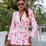 Kombinezon w kwiaty Gorsos różowy