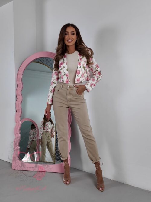 Krótka marynarka w róże Dist ecru