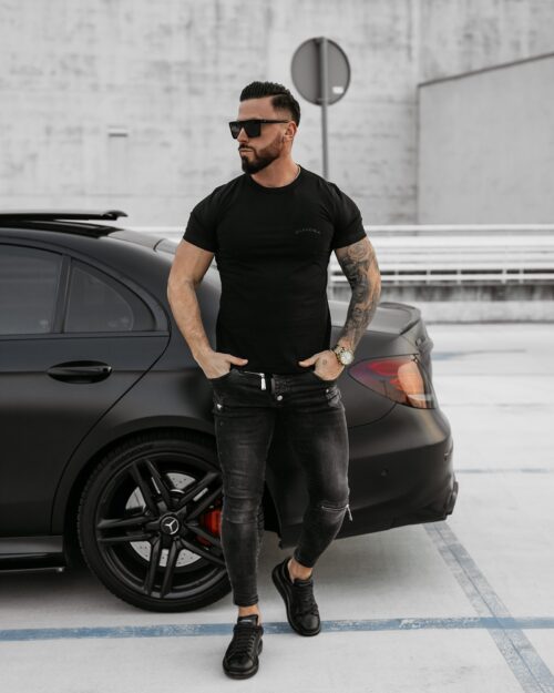 T-shirt męski klasyczny SWEET PEONY OLAVOGA czarny