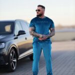 Komplet męski welurowy PIFFLE OLAVOGA morski