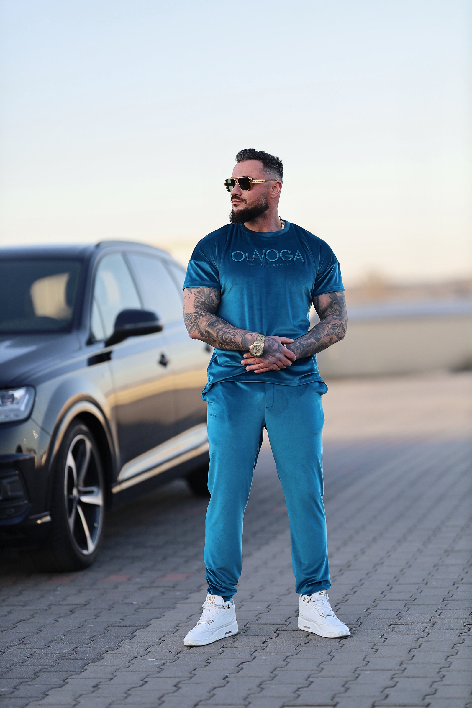 Komplet męski welurowy PIFFLE OLAVOGA morski