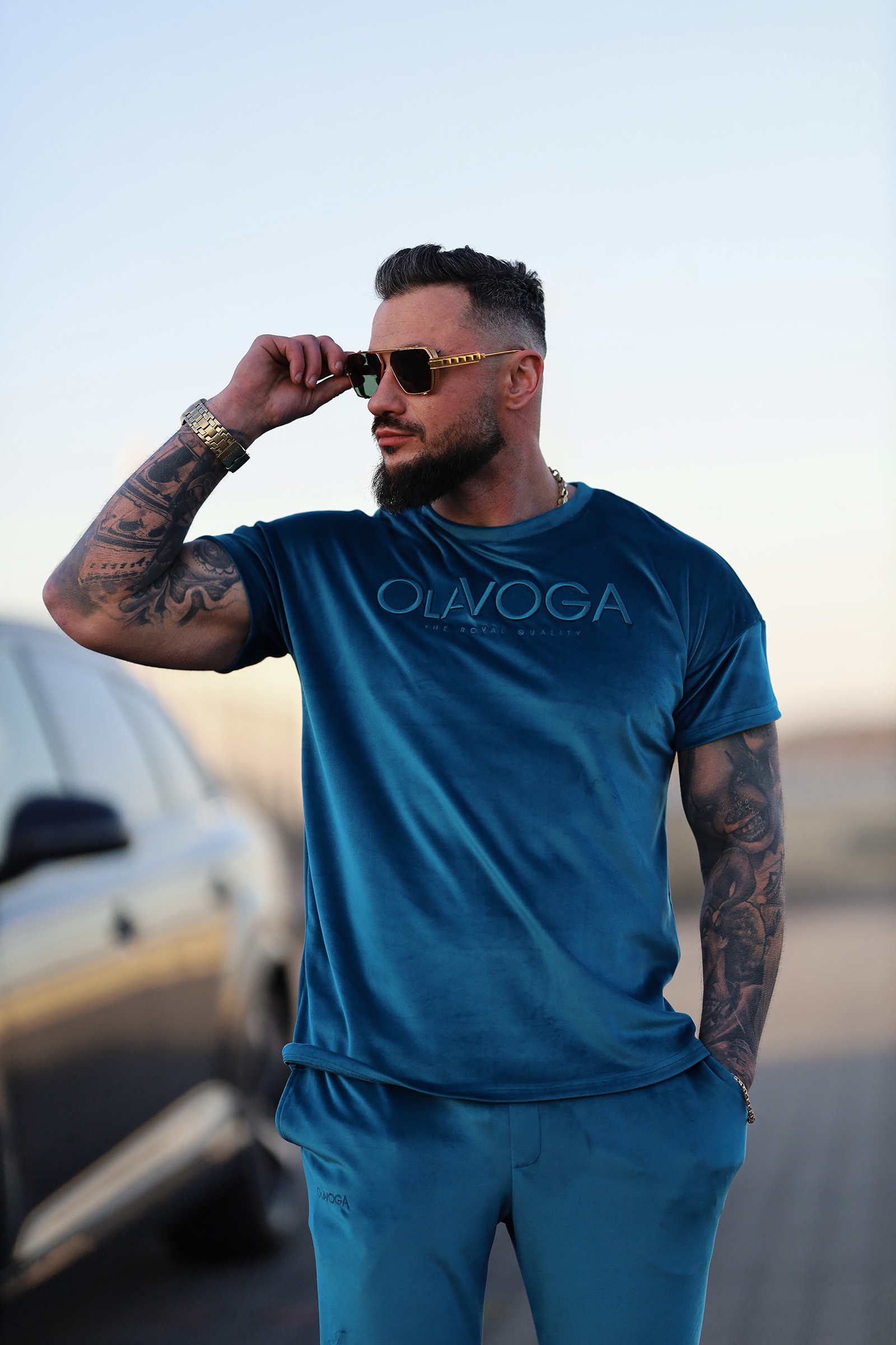 Komplet męski welurowy PIFFLE OLAVOGA morski