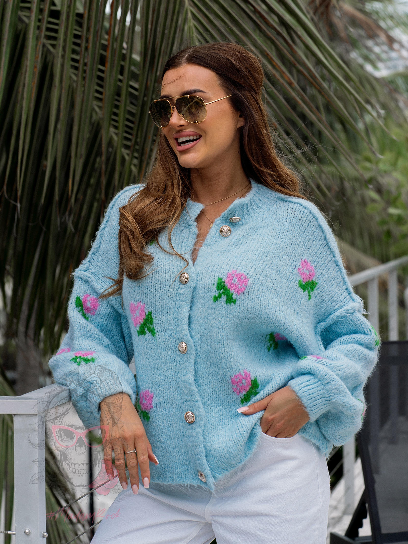 Sweterek w kwiaty Posano niebieski