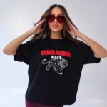 T-shirt z nadrukiem CHIARA TIGER czarny